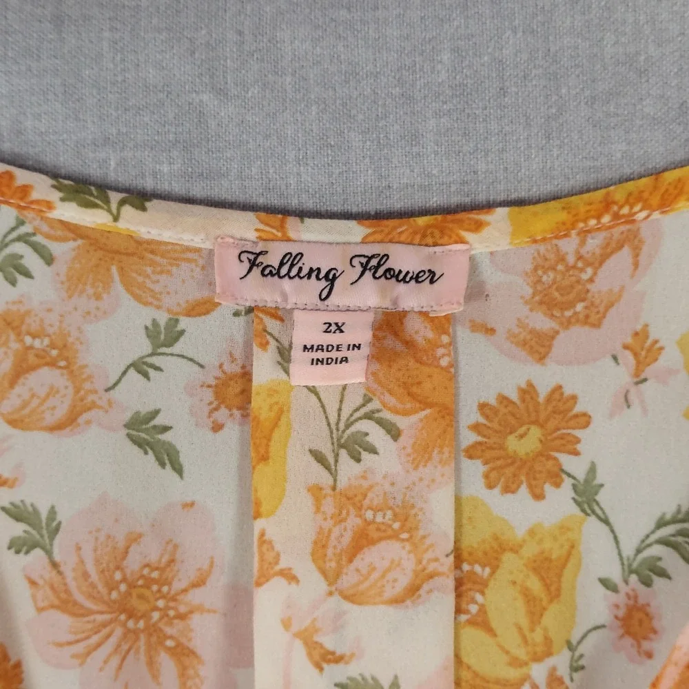 Womens 2X Floral Midi Dress Cottagecore Prairie Romantic Faux Wrap Tie Belt - Picture 6 of 11